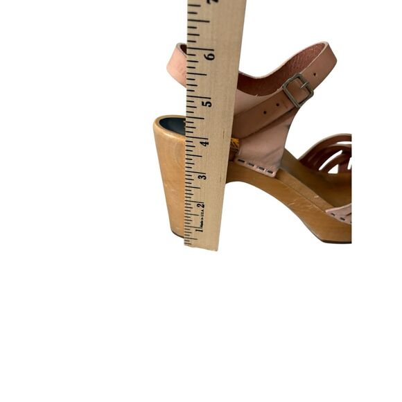 Anthropologie Swedish Hasbeens Braided Sky High Clogs Leather Wood size 39 Peach - Picture 8 of 15